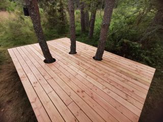 Terrasse en bois dans la forêt 